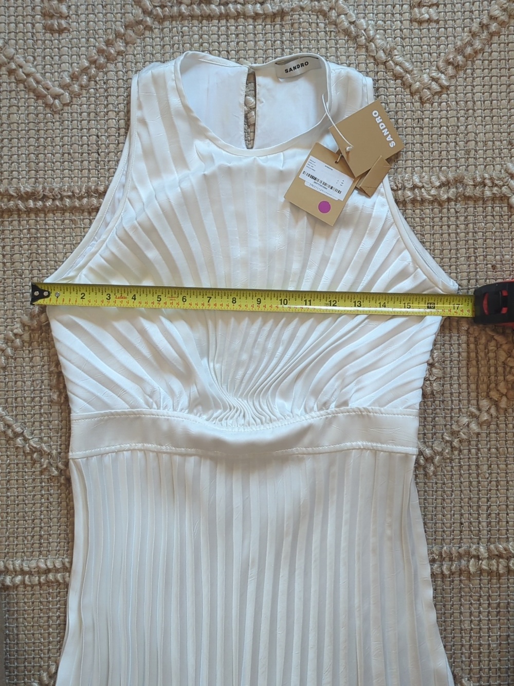 NWT Sandro Jolie Pleated Midi Dress White Sleeveless Size LARGE (40) - Picture 4 of 7
